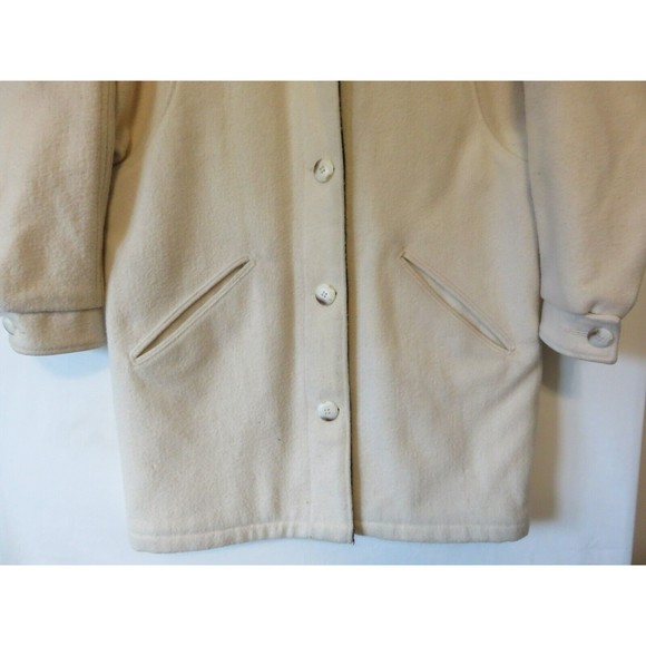 Vintage The Woolrich Woman Sz Small Off White/Ivory Wool Button Front Car Coat - Picture 2 of 7